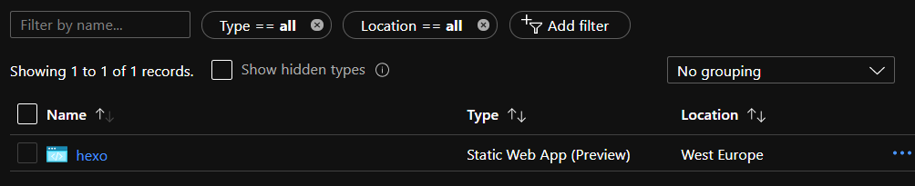 Static Web App resource in Azure portal