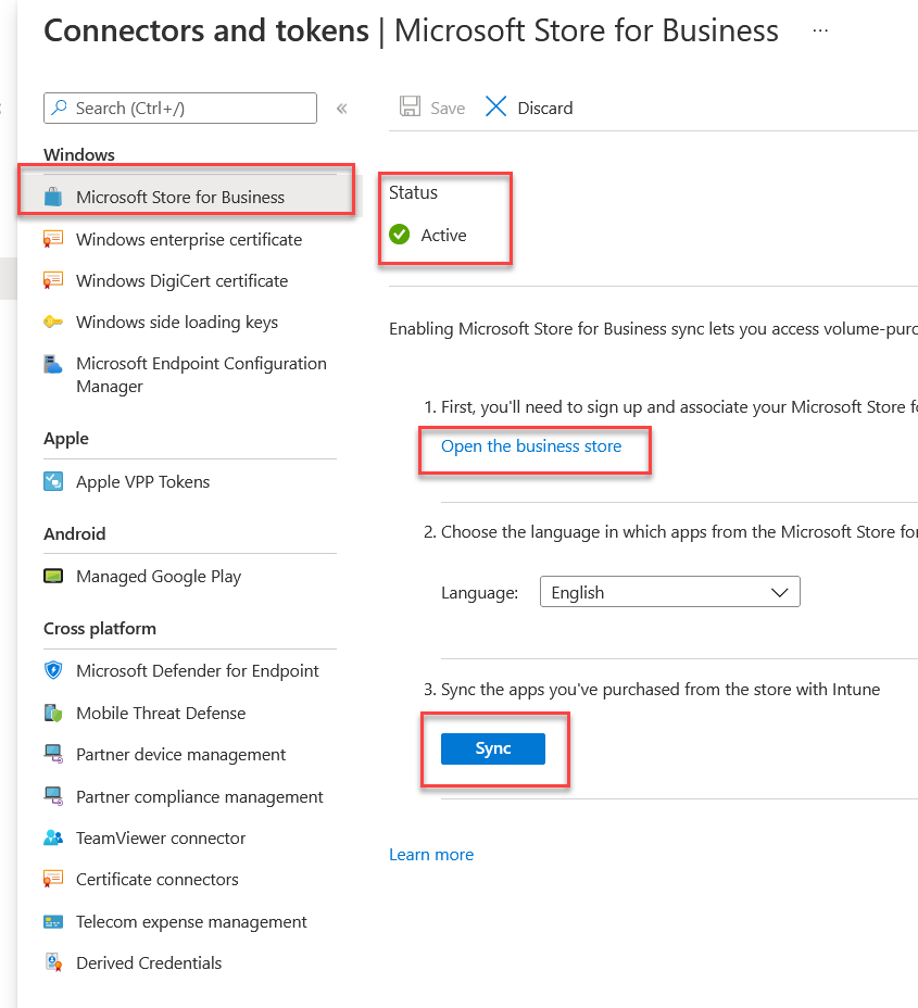 Intune Connector Settings