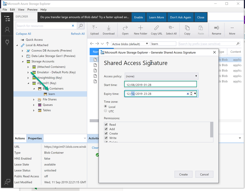 Storage Explorer - generate SAS URL