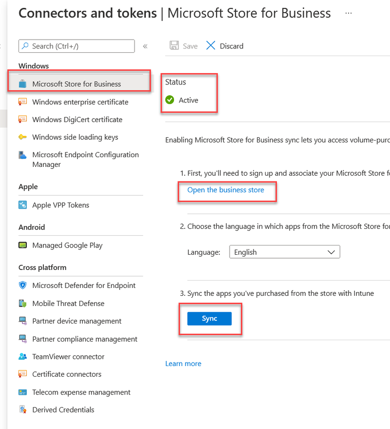 Intune Connector Settings