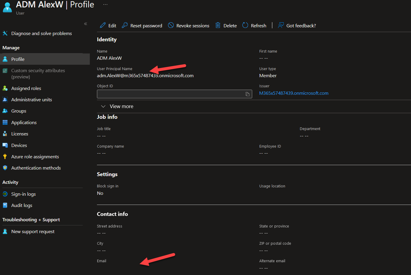 Azure AD User Settings