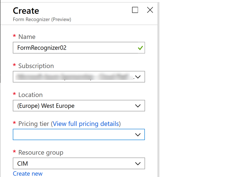 create Azure Form Recognizer Service