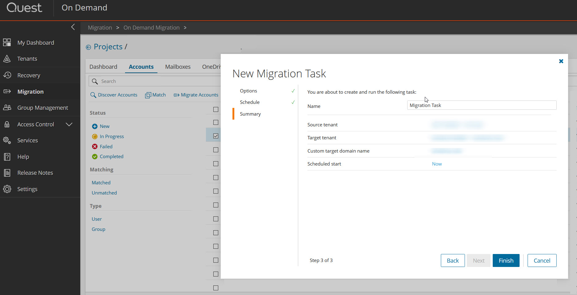 Quest on Demand Migration Task